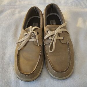 Margaritaville Boat Shoes Dreamin Men's Casual Lace Up Tan/Beige Leather SZ 9.5